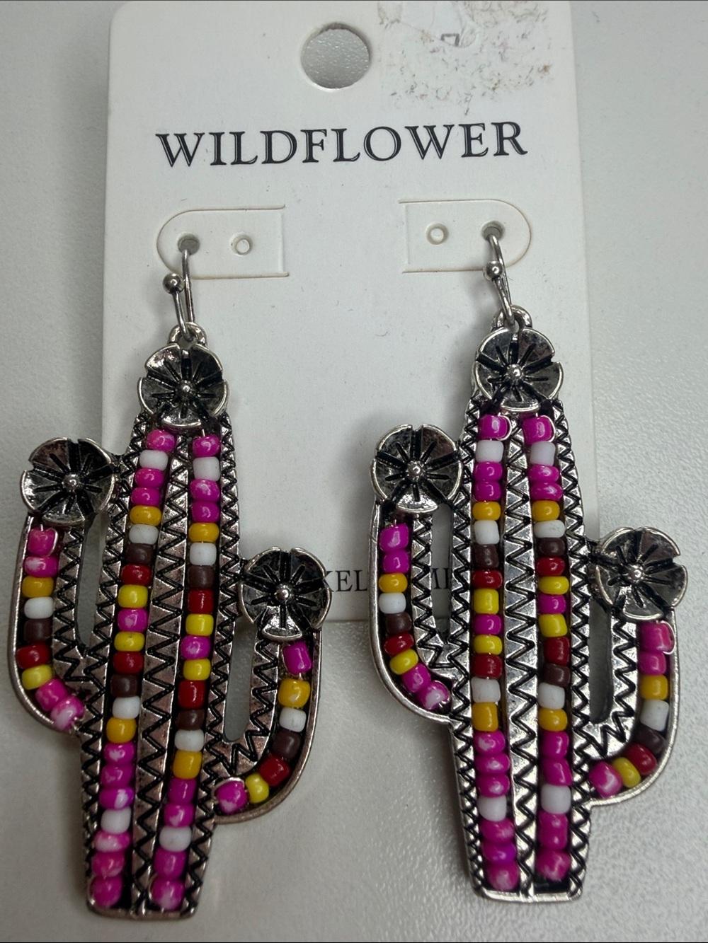 Wildflower Pink Beaded Cactus Drop Earrings